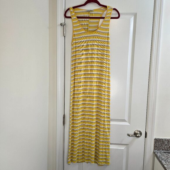 Zara Ribbed Racerback Maxi Tank Dress - Yellow, White, Tan Stripes - Picture 2 of 5